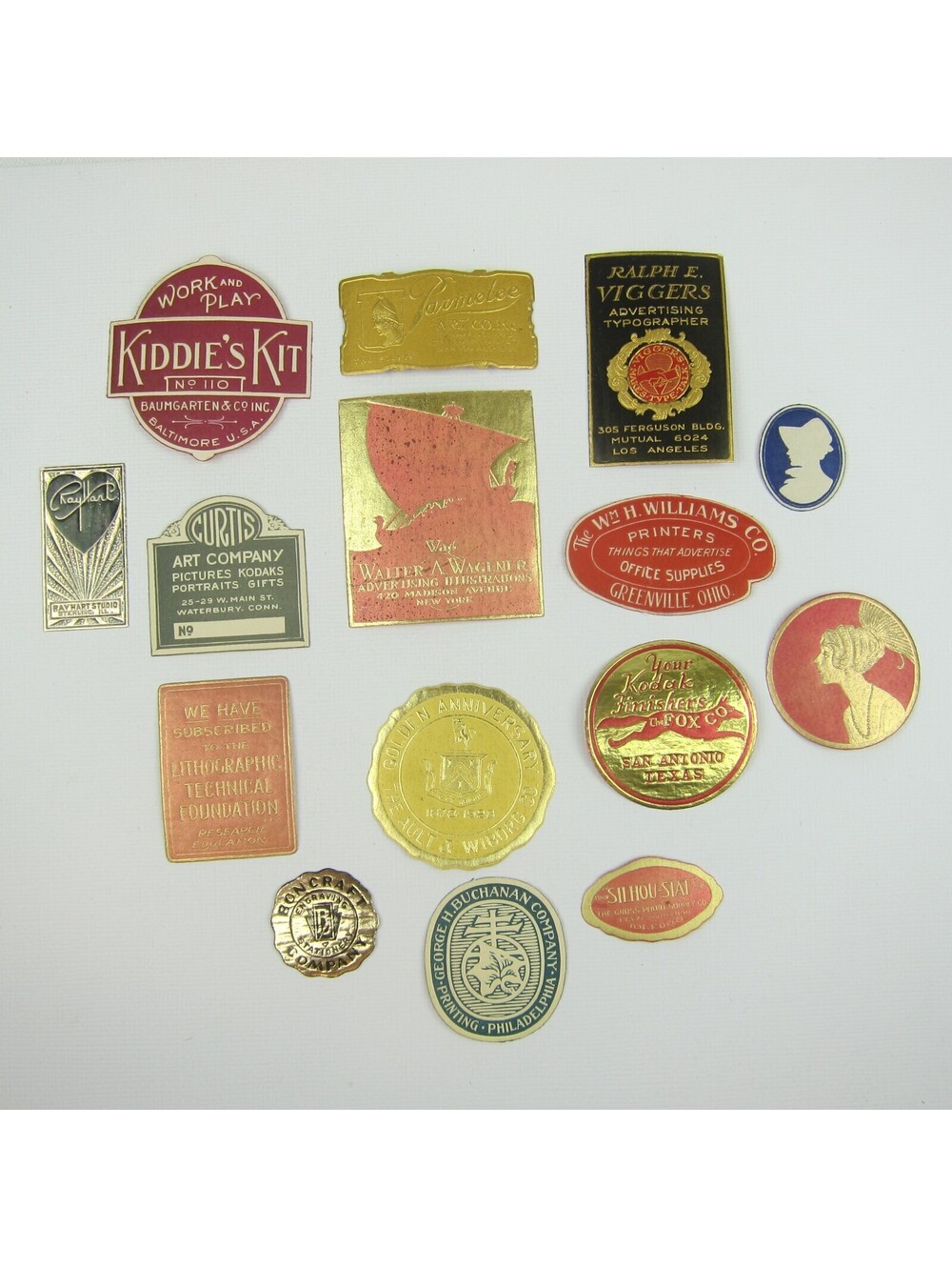 Vintage Advertising Embossed Labels Foil Seals Lot of 15 Printers Engravers Art